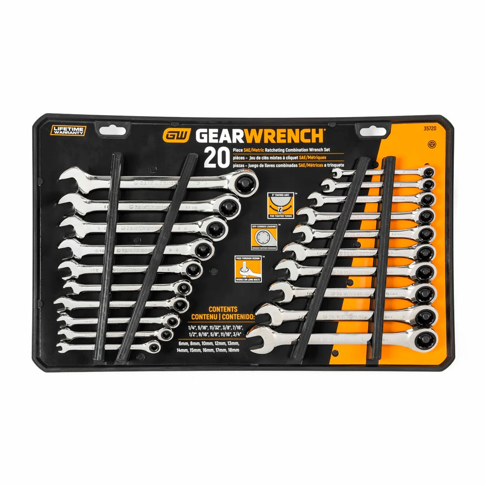 GearWrench 35720-06 20-Piece Set 12-Point Standard (SAE) and Metric Combination Ratchet Wrench Set - Image 6