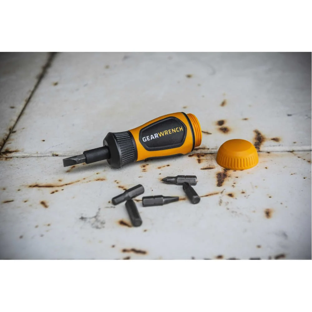 GearWrench 80061R 6-in-1 Stubby Ratcheting Multi-Bit Driver - Compact Multi-Bit Ratcheting Screwdriver with Bit Storage - Image 5