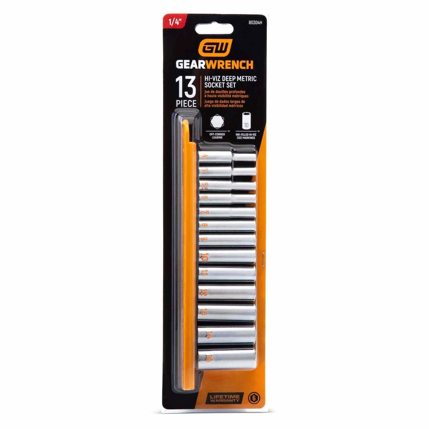 GearWrench 80304H 13 Piece 1/4" Drive 6 Point Metric Hi-Viz Deep Socket Set - Image 4