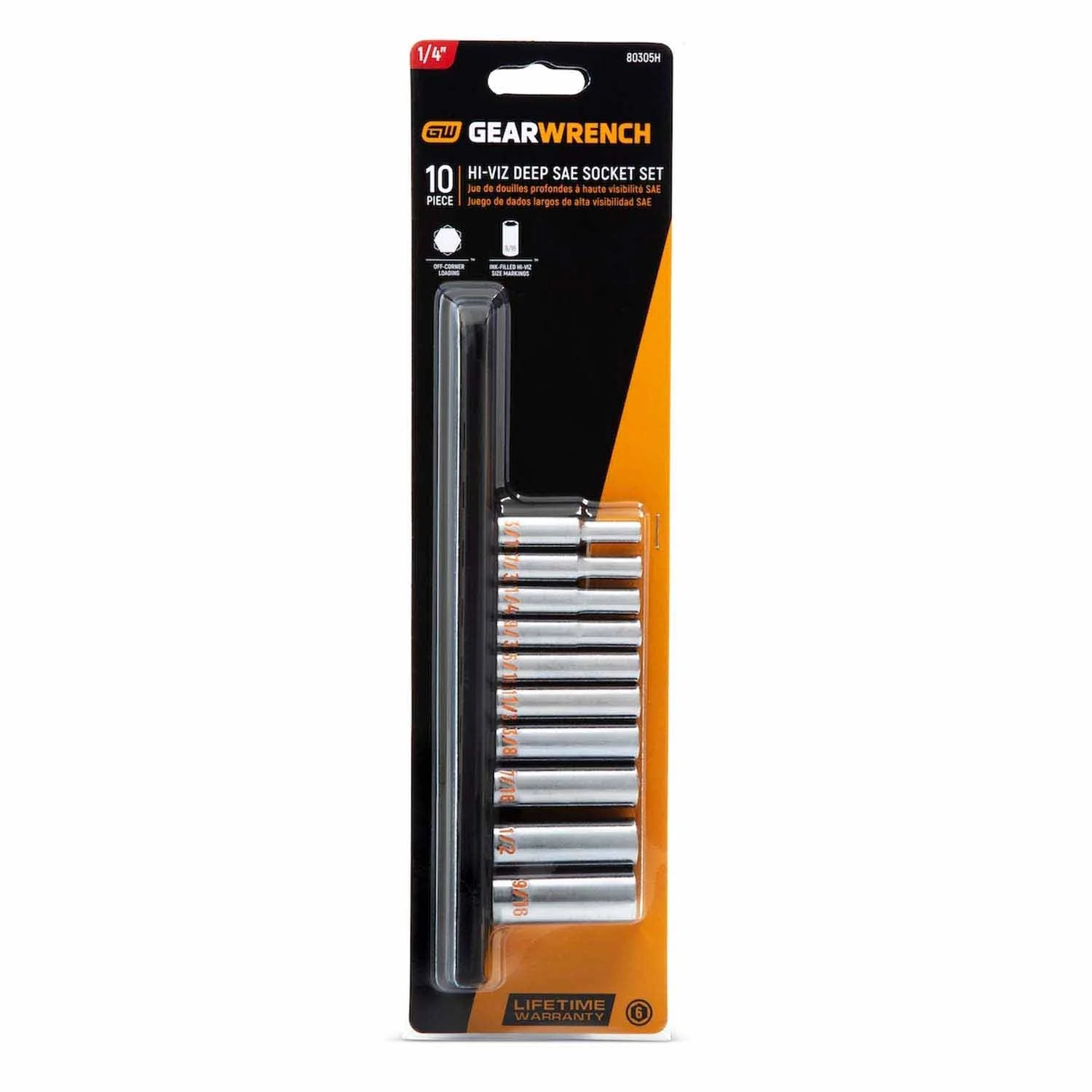 GearWrench 80305H 10 Piece 1/4" Drive 6 Point SAE Hi-Viz Deep Socket Set - Image 4