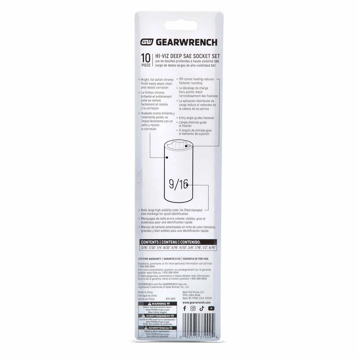 GearWrench 80305H 10 Piece 1/4" Drive 6 Point SAE Hi-Viz Deep Socket Set - Image 5