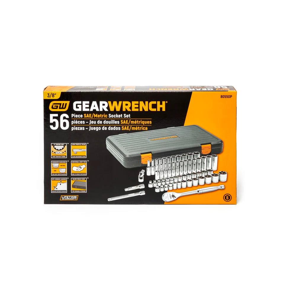 GearWrench 80550P 56 Pc. 3/8" Drive 6 Point 120XP Standard & Deep SAE/Metric Mechanics Tool Set - Image 6