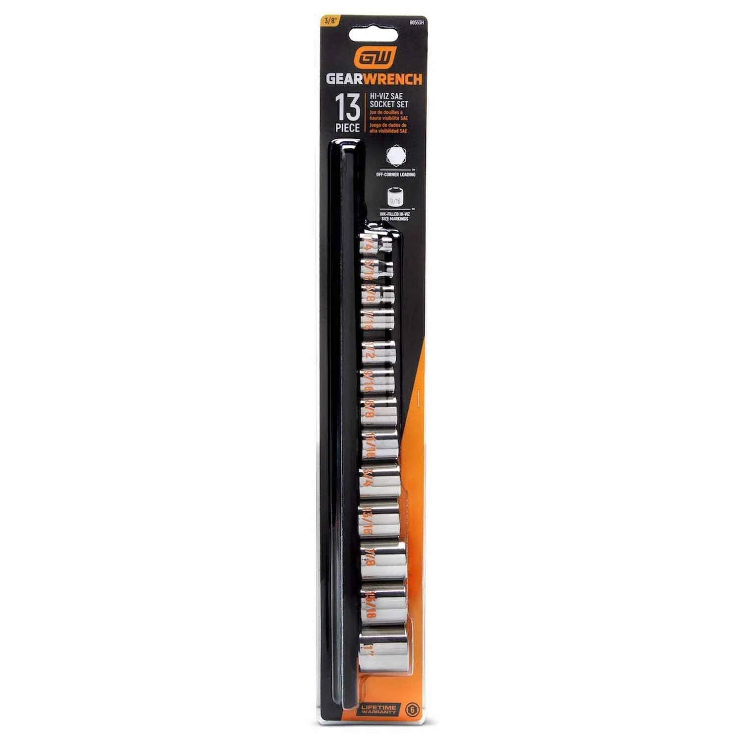 GearWrench 80553H 13 Piece 3/8" Drive 6 Point SAE Hi-Viz Socket Set - Image 6