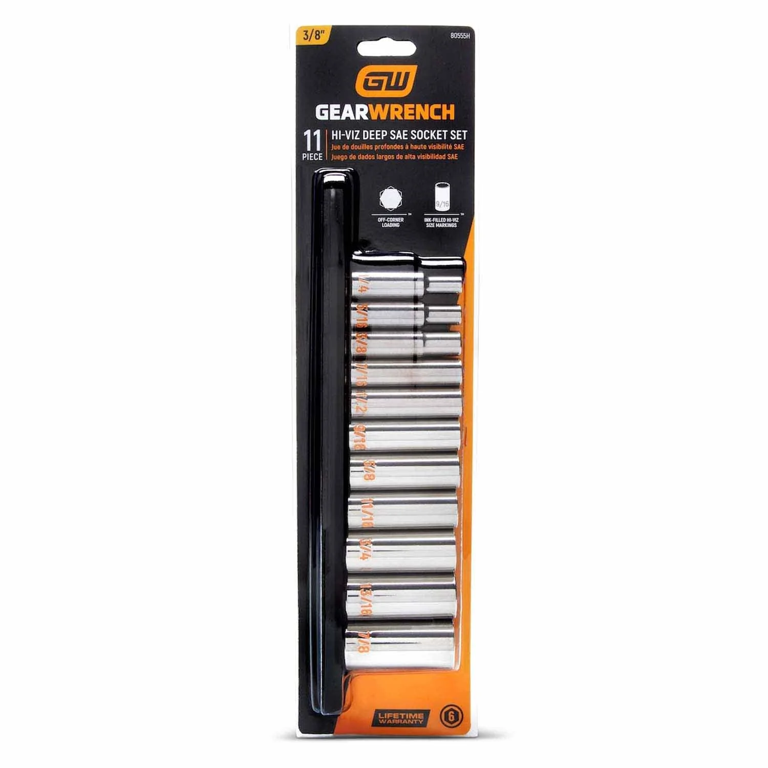 GearWrench 80555H 11 Piece 3/8" Drive 6 Point SAE Hi-Viz Deep Socket Set - Image 6