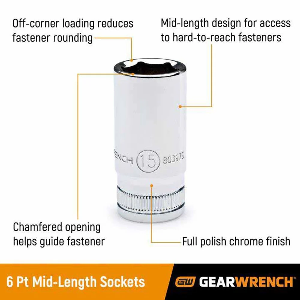 GearWrench 80555S-06 11 Piece 3/8" Drive 6 Point Mid Length SAE Socket Set - Image 2