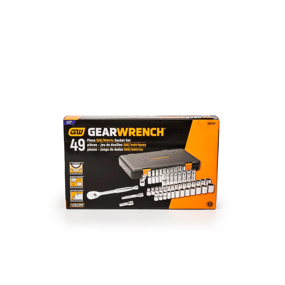GearWrench 80700P 49 Pc. 1/2" Drive 6 Point 120XP Standard & Deep SAE/Metric Mechanics Tool Set - Image 7
