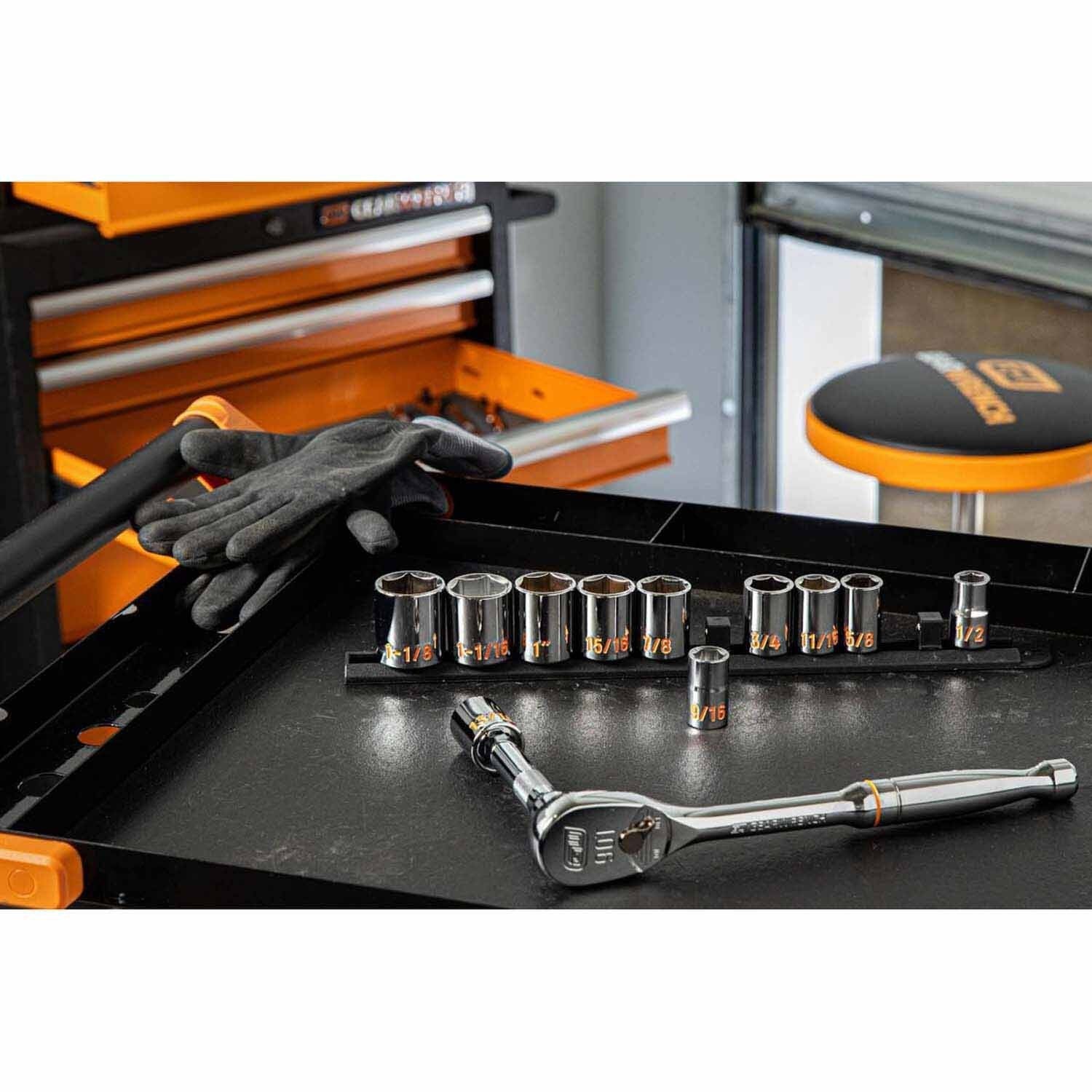 GearWrench 80703H 11 Piece 1/2" Drive 6 Point SAE Hi-Viz Socket Set - Image 6