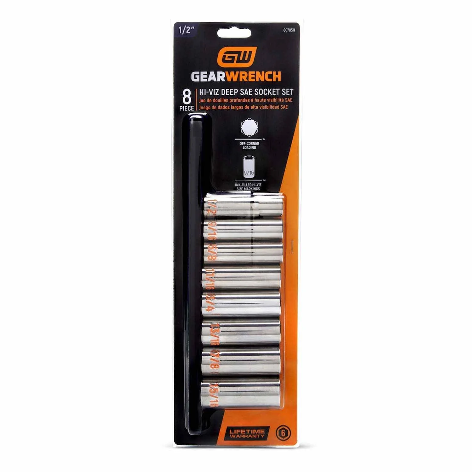 GearWrench 80705H 8 Piece 1/2" Drive 6 Point SAE Hi-Viz Deep Socket Set - Image 6