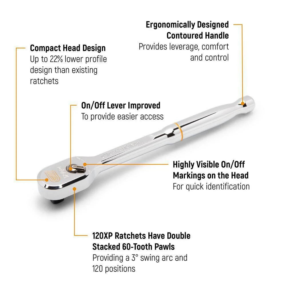 GearWrench 81206XP 3 Piece 1/4, 3/8 and 1/2 Drive 120XP Full Polish Teardrop Ratchet Set - Image 2