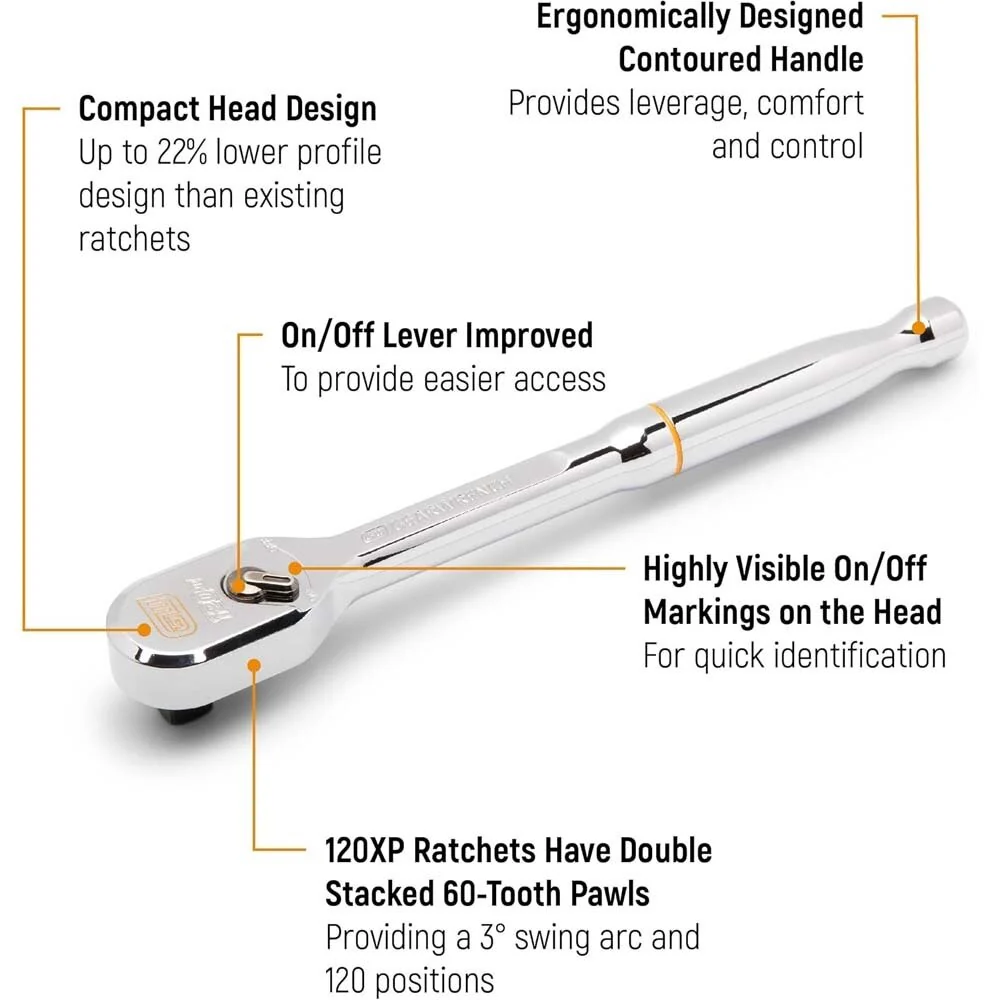GearWrench 81215XP 3/8" Drive FlexHead Ratchet TearDrop 120XP FP - Image 2