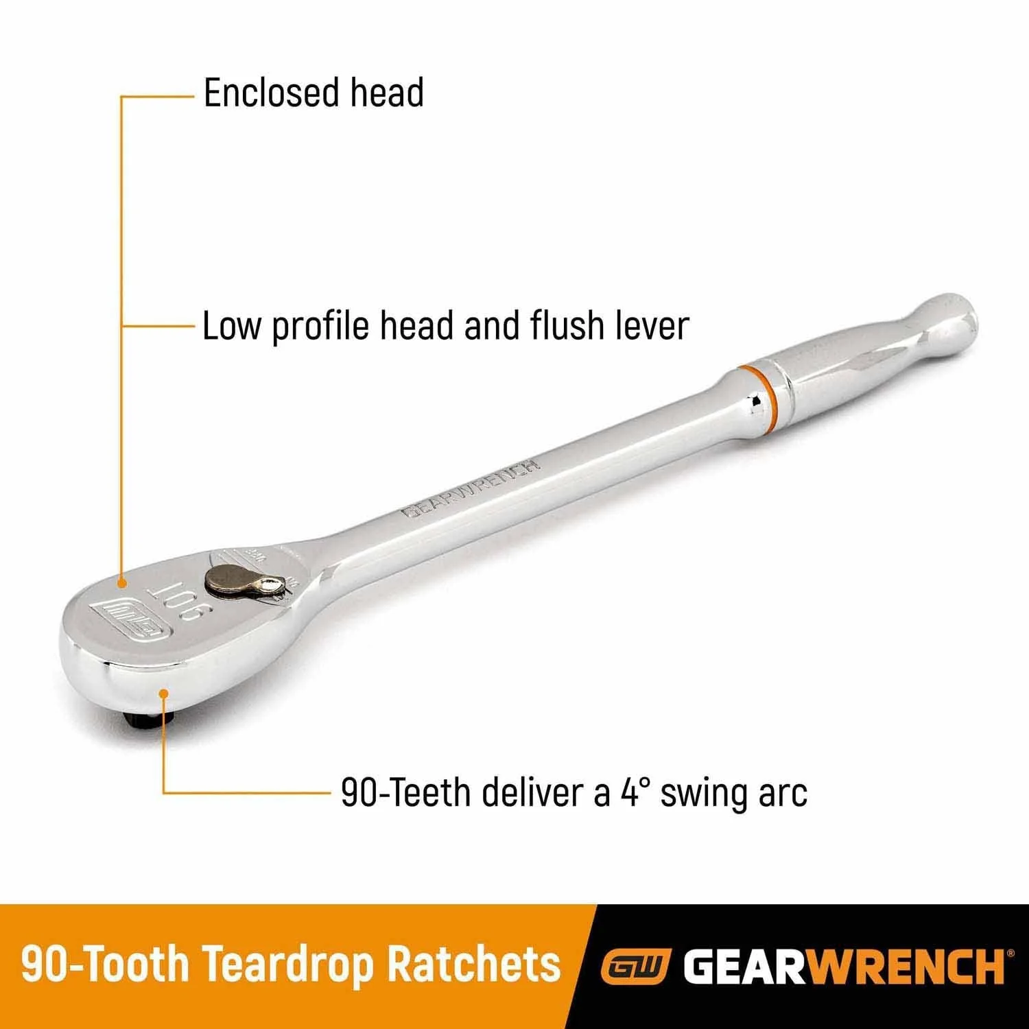 Gearwrench 81264T 3/8" Drive 90-Tooth Long Handle Teardrop Ratchet 11" - Image 2