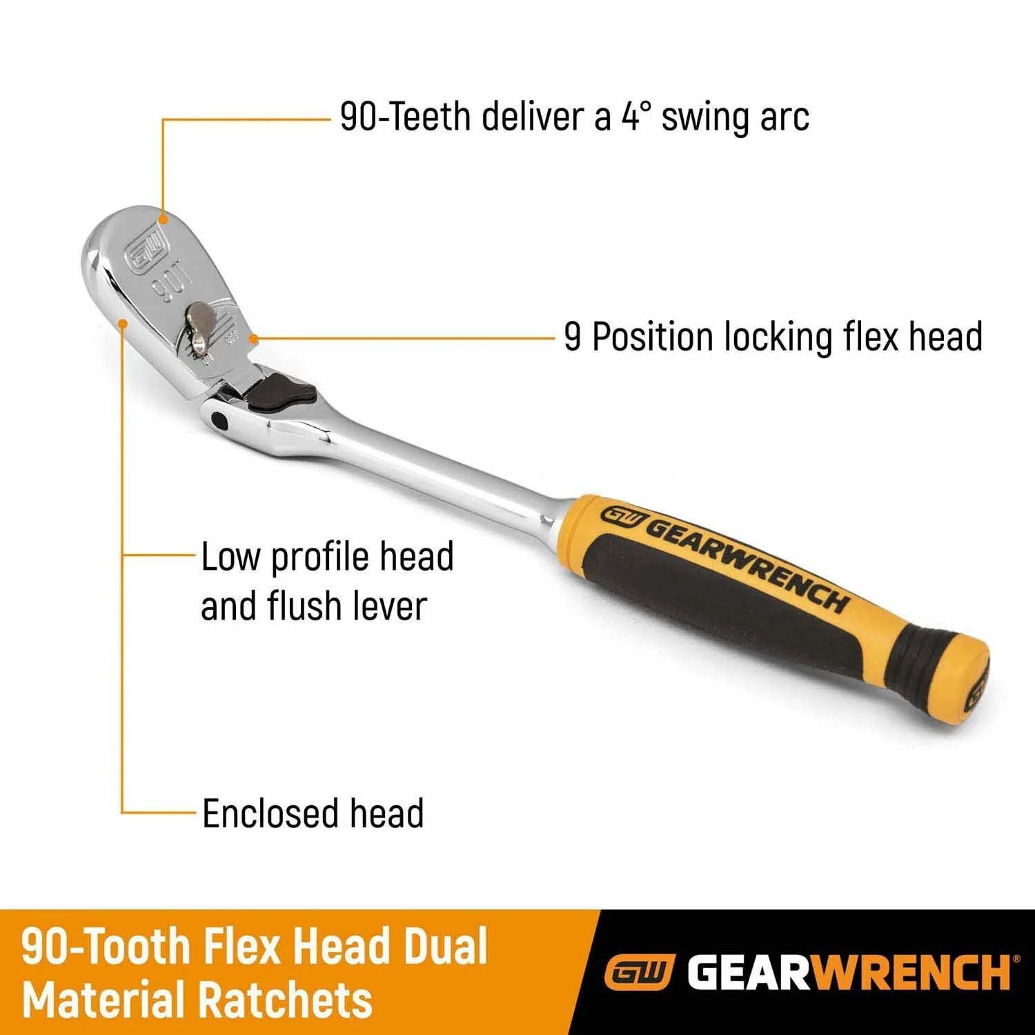 Gearwrench 81267T 3/8" Drive 90-Tooth Dual Material Locking Flex Head Teardrop Ratchet 13" - Image 2