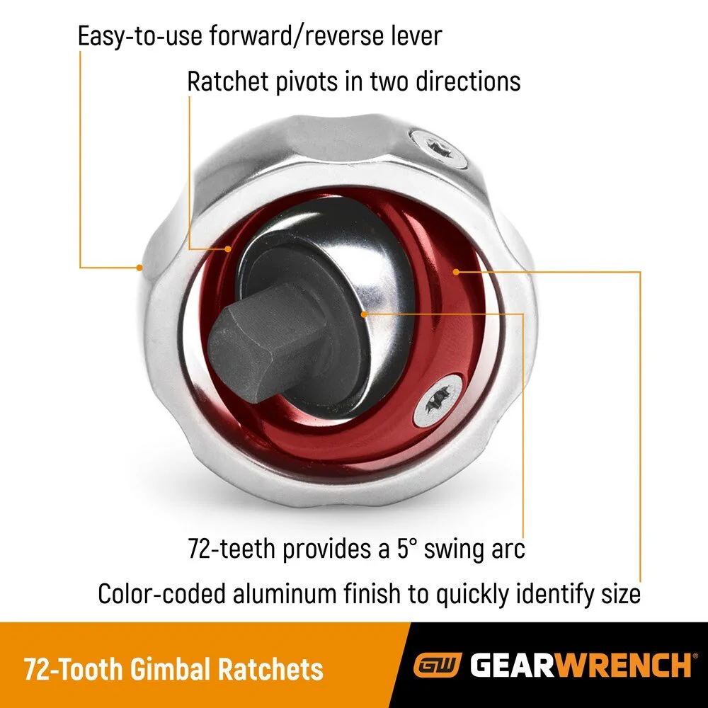 GearWrench 81270 3/8" Drive 72-Tooth Gimbal Ratchet - Image 2
