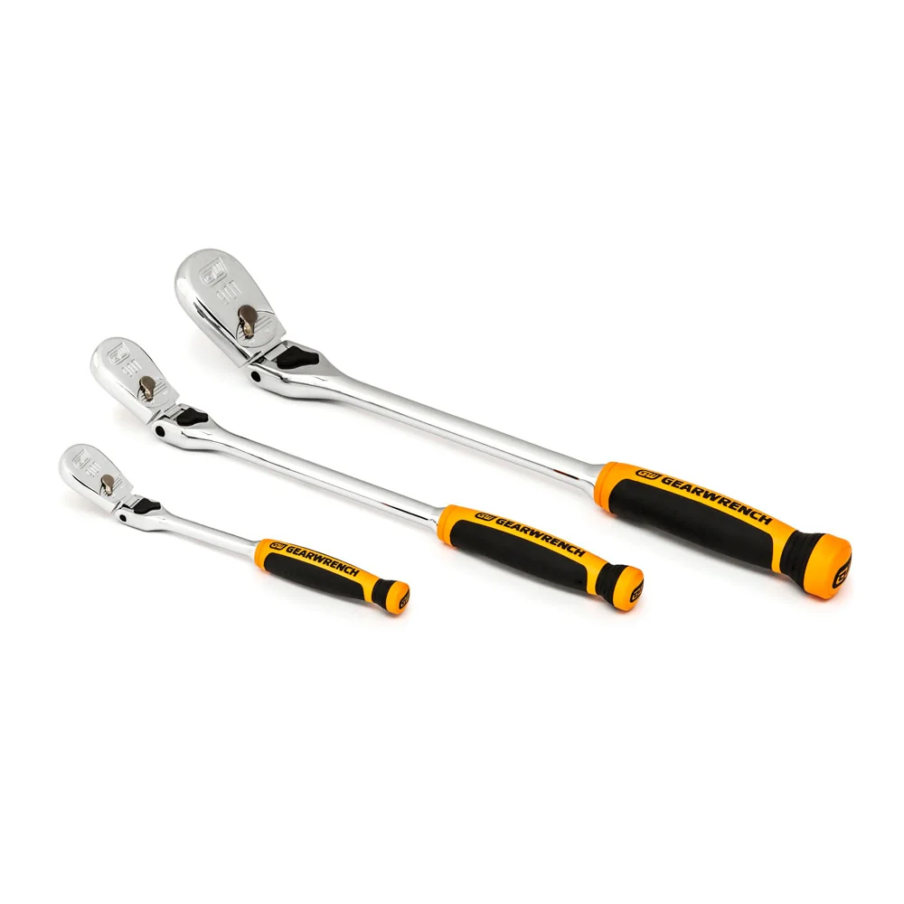 GearWrench 81298T 3 Pc. 1/4", 3/8" & 1/2" Drive 90-Tooth Dual Material Locking Flex Head Ratchet Set - Image 3