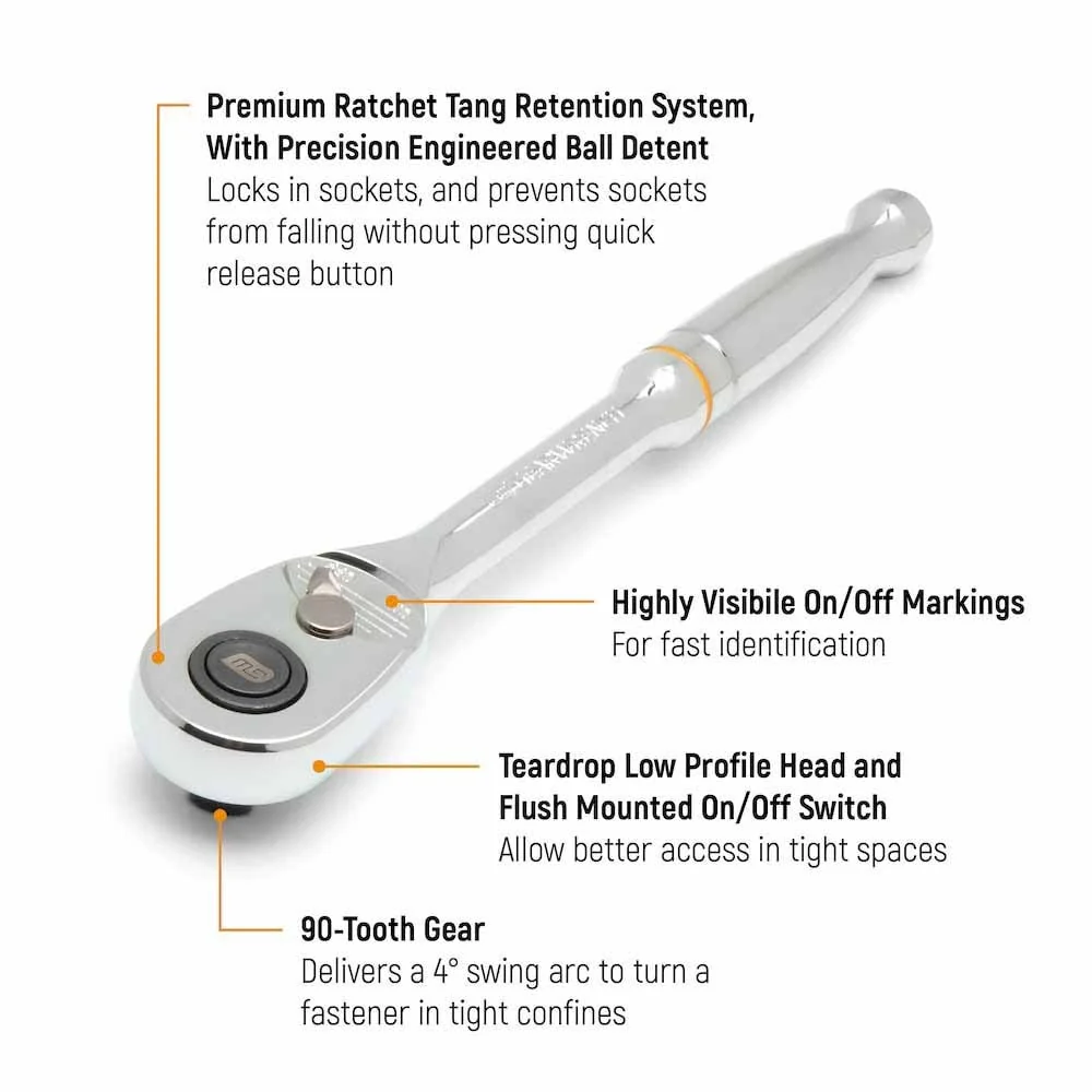 GearWrench 81309T 1/2" Drive 90-Tooth Quick Release Teardrop Ratchet - Image 4