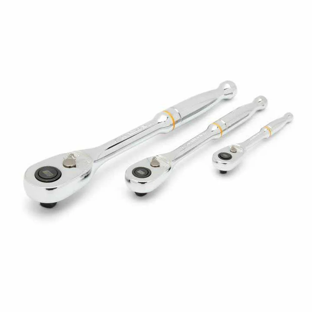 GearWrench 81310T 3 Pc. 1/4", 3/8" and 1/2" Drive 90-Tooth Quick Release Teardrop Ratchet Set - Image 2