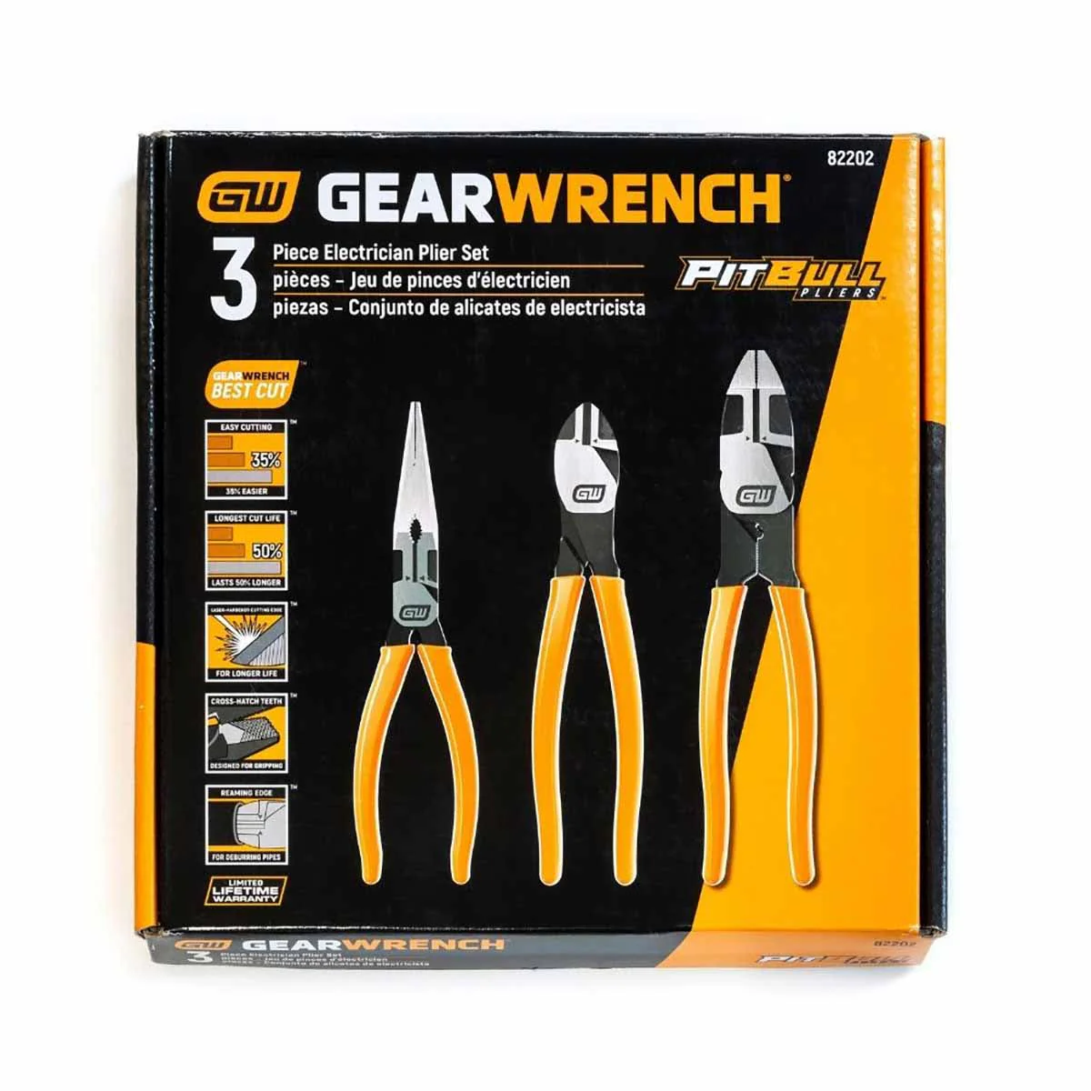GearWrench 82202 3 Pc. Pitbull Dipped Handle Electrician's Plier Set - Image 3