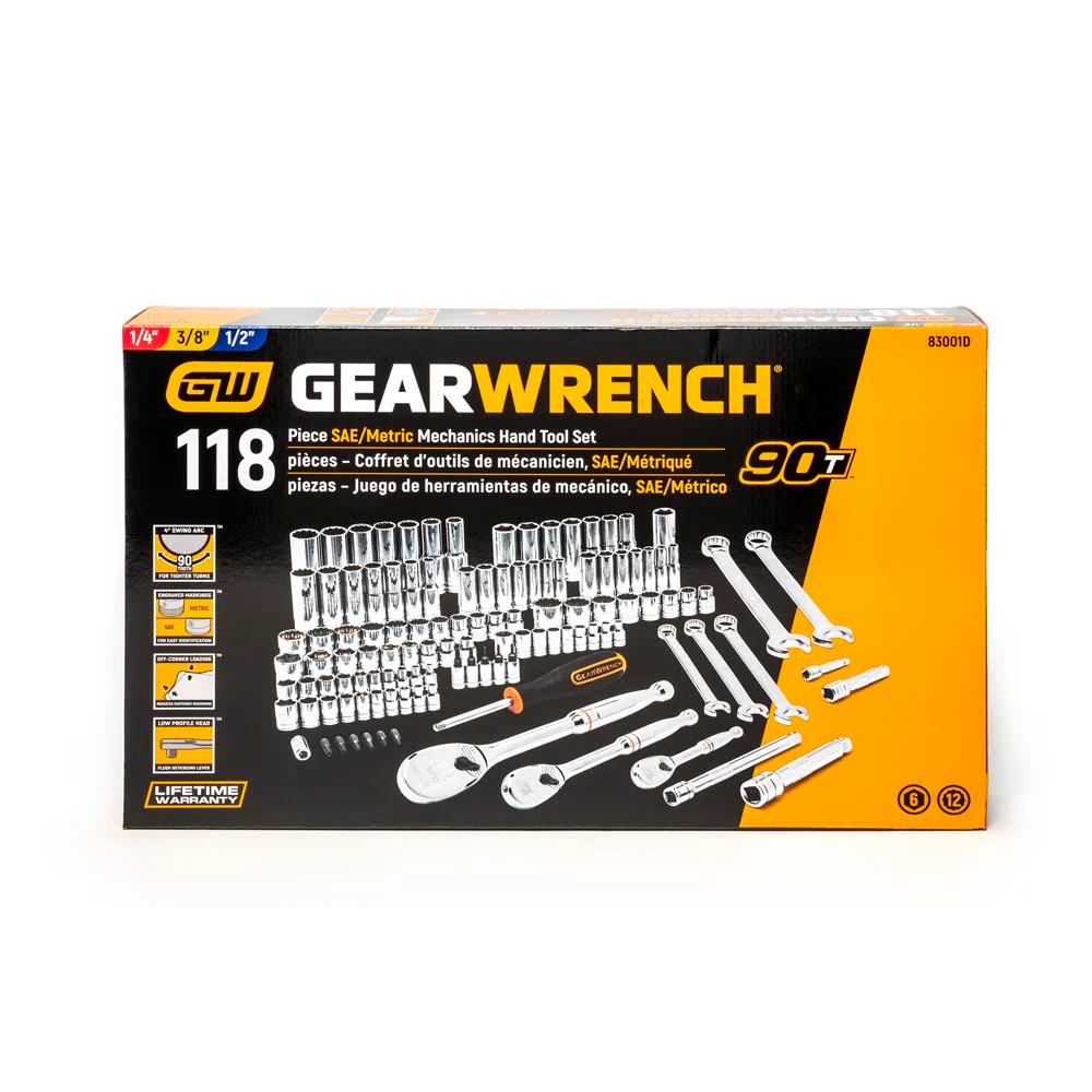 GearWrench 83001D 118 Pc. 1/4", 3/8" & 1/2" Drive 6 & 12 Point Standard & Deep SAE/Metric Mechanics Tool Set - Image 8
