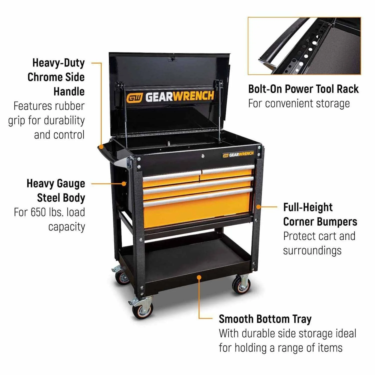 Gearwrench 83168 33" 4 Drawer Black & Orange Utility Cart - Image 2