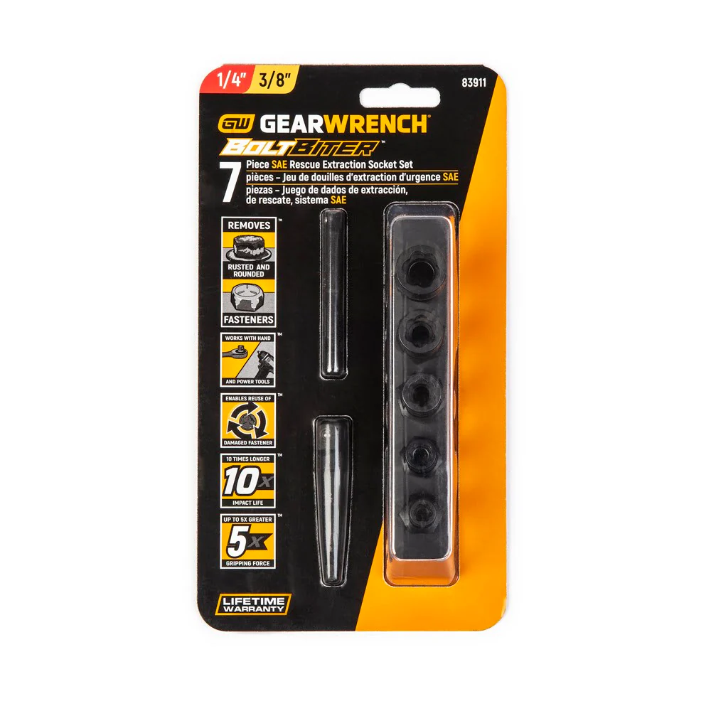 GearWrench 83911 7-Piece 1/4" & 3/8" Drive SAE Bolt Biter Impact Extraction Socket Set - Image 6