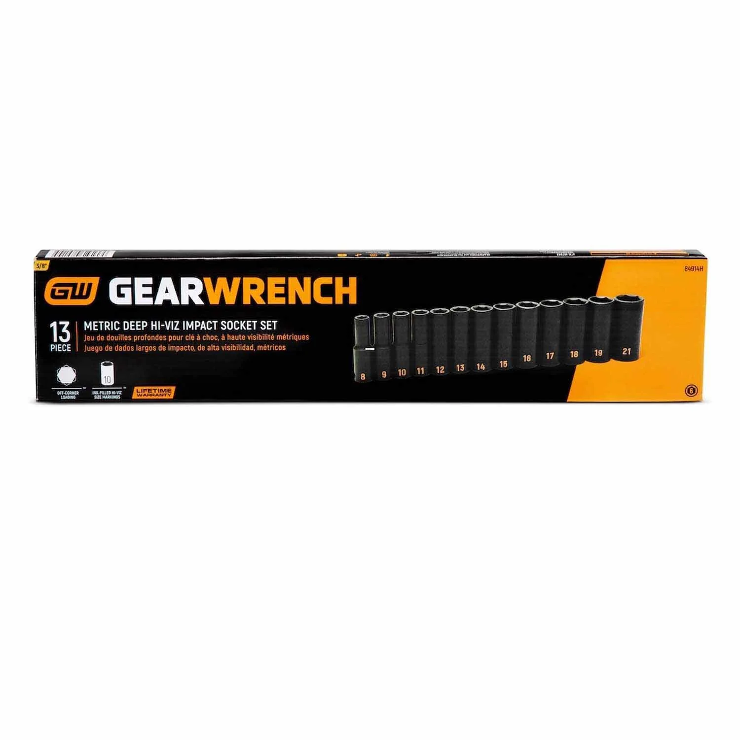 GearWrench 84914H 13 Piece 3/8" Drive 6 Point Metric Hi-Viz Deep Impact Socket Set - Image 6