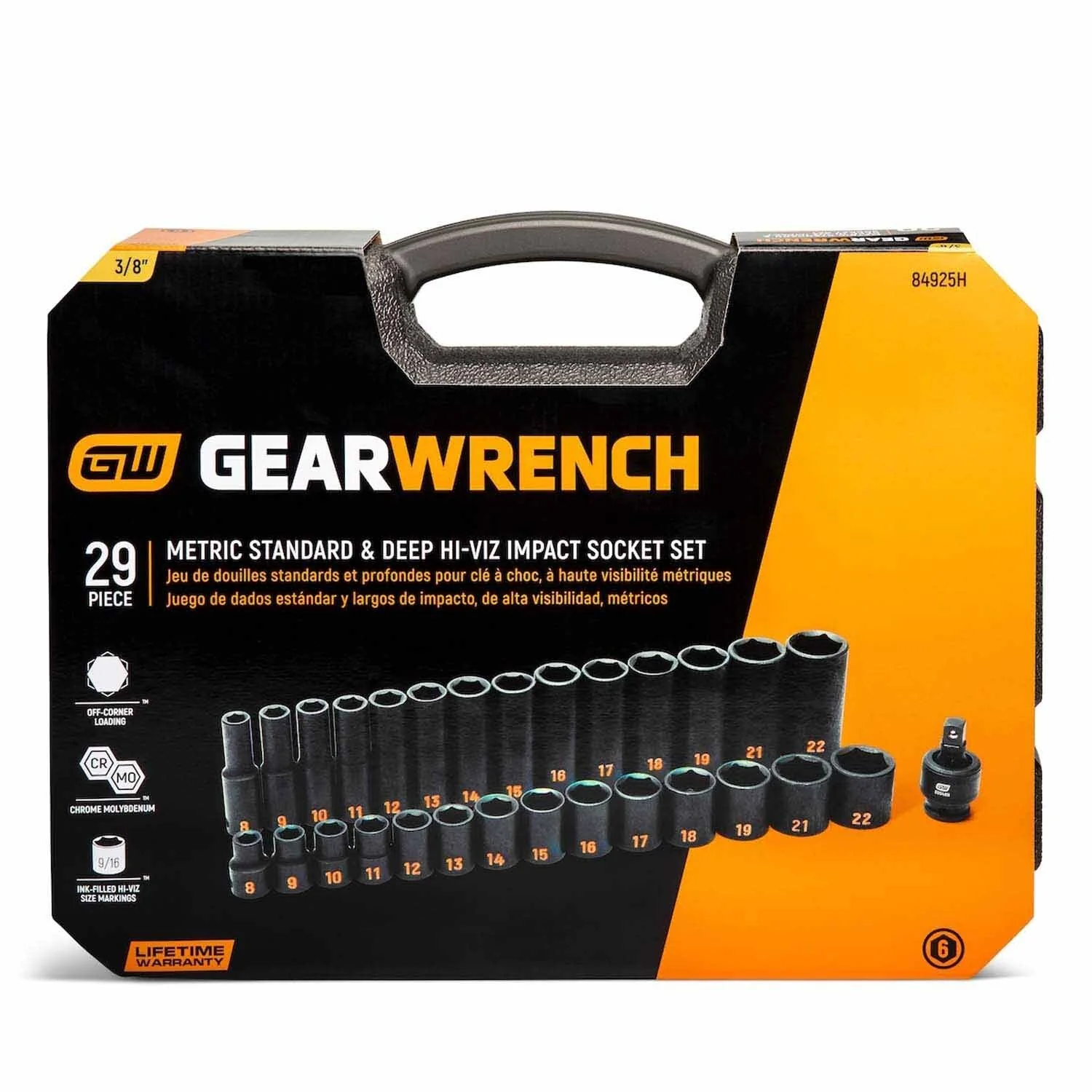 GearWrench 84925H 29 Piece 3/8" Drive 6 Point Metric Hi-Viz Standard & Deep Impact Socket Set - Image 4