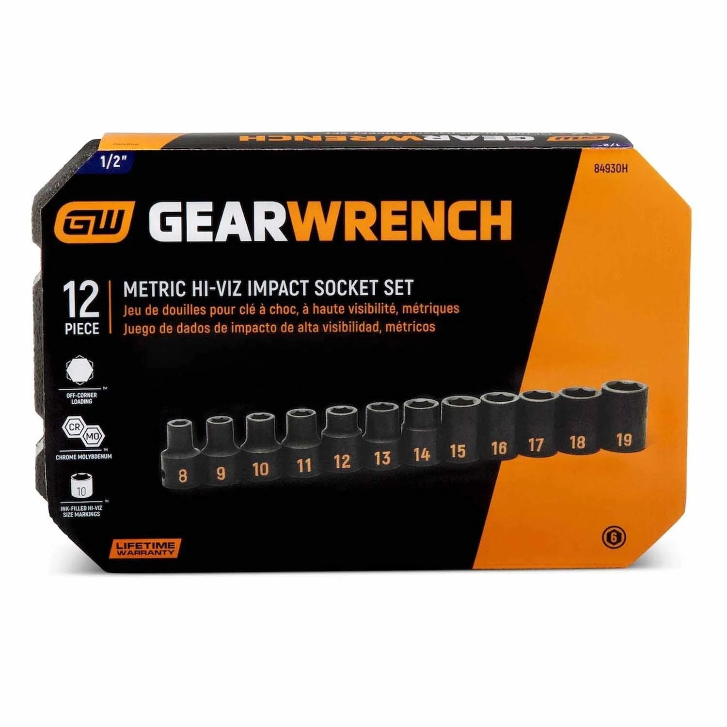 GearWrench 84930H 12 Piece 1/2" Drive 6 Point Metric Hi-Viz Impact Socket Set - Image 4