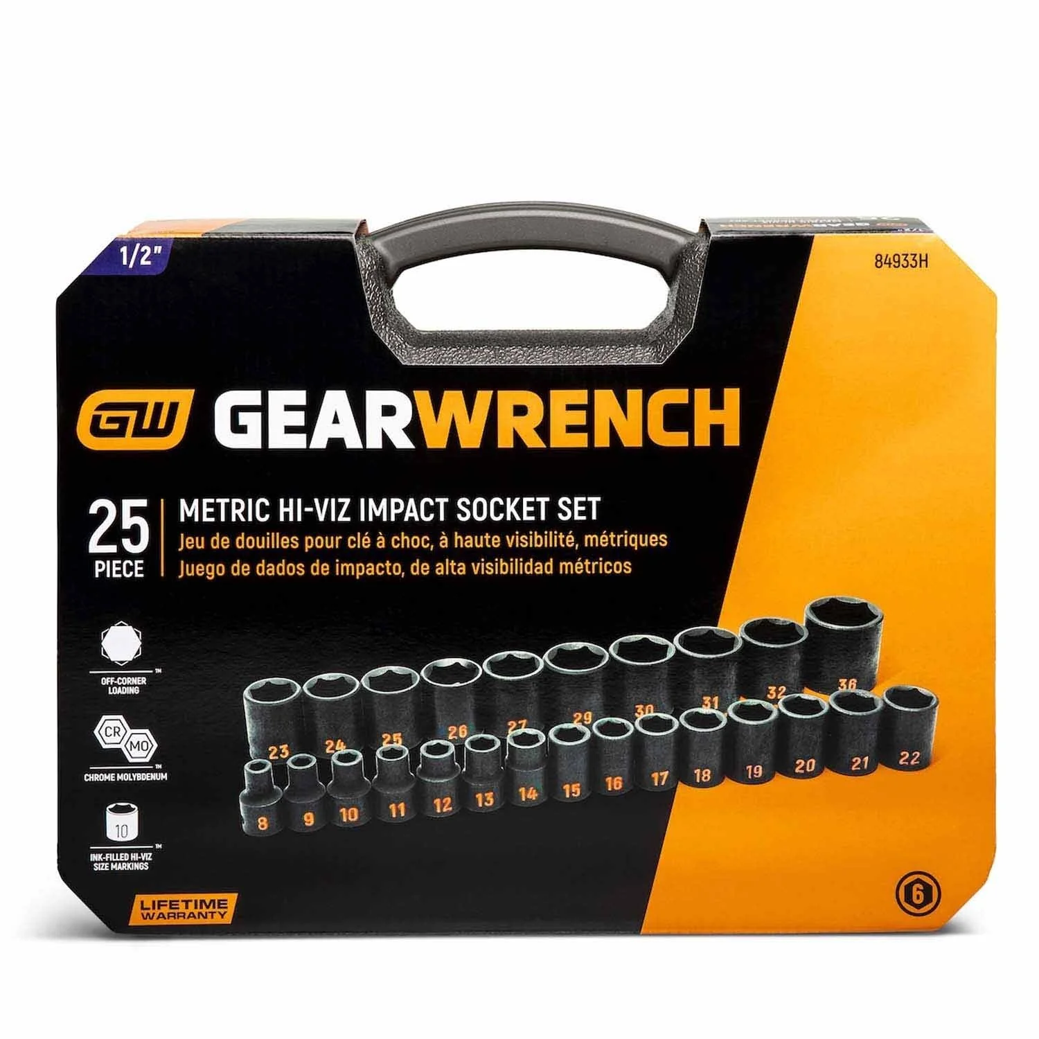 GearWrench 84933H 25 Piece 1/2" Drive 6 Point Metric Hi-Viz Impact Socket Set - Image 4