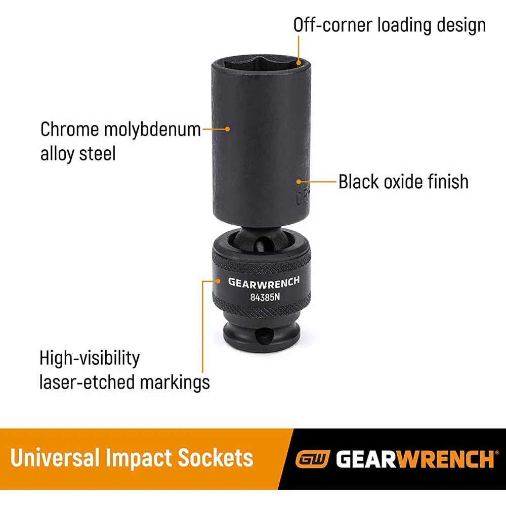 GearWrench 84943N 10 Pc. 1/2" Drive 6 Point Deep Universal Impact SAE Socket Set - Image 3