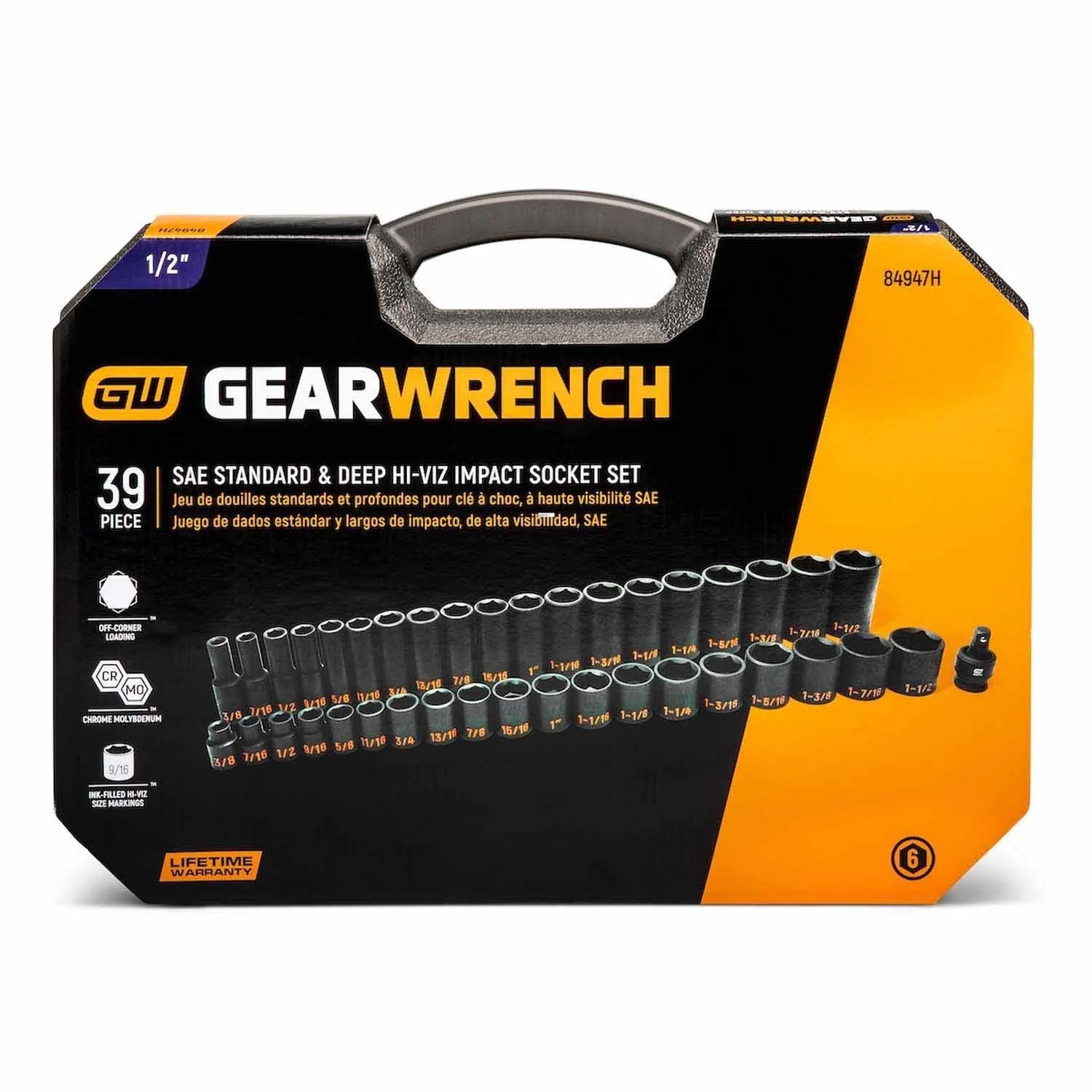 GearWrench 84947H 39 Piece 1/2" Drive 6 Point SAE Hi-Viz Standard & Deep Impact Socket Set - Image 4