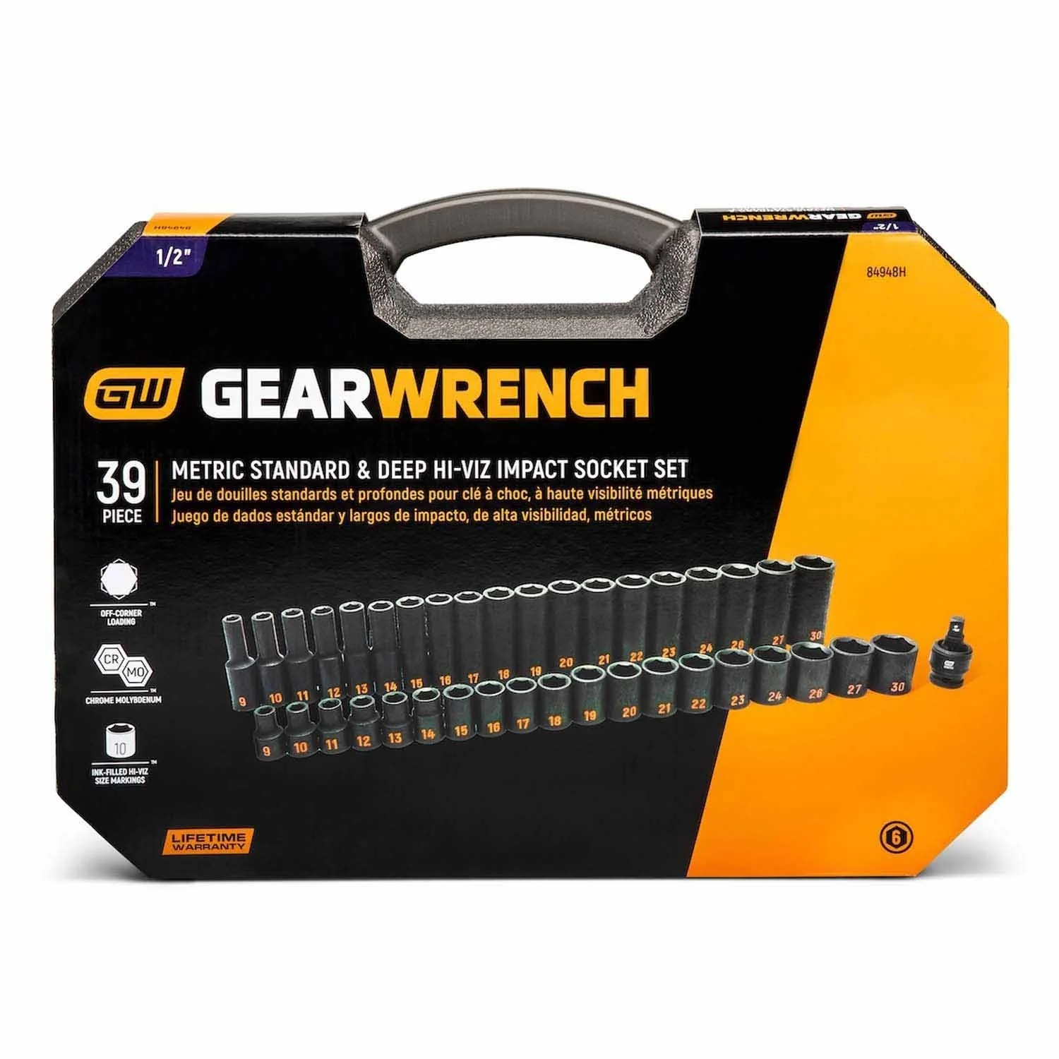 GearWrench 84948H 39 Piece 1/2" Drive 6 Point Metric Hi-Viz Standard & Deep Impact Socket Set - Image 4