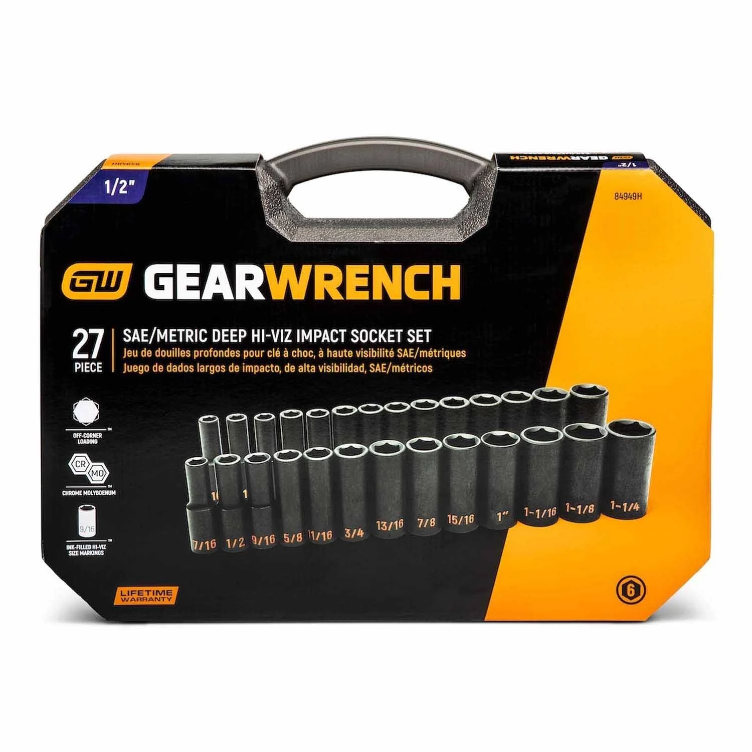 GearWrench 84949H 27 Piece 1/2" Drive 6 Point SAE Hi-Viz/Metric Hi-Viz Deep Impact Socket Set - Image 4