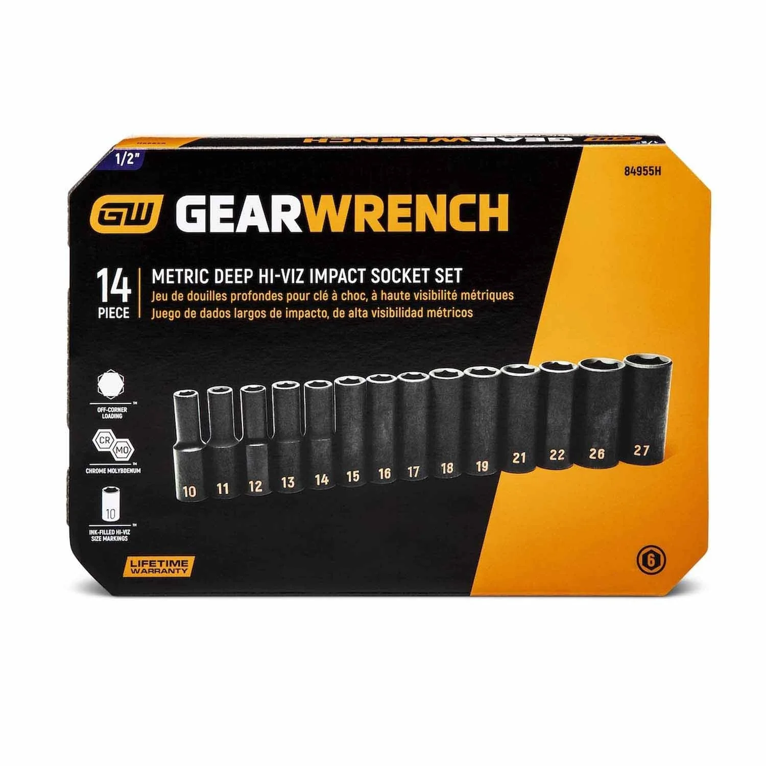 GearWrench 84955H 14 Piece 1/2" Drive 6 Point Metric Hi-Viz Deep Impact Socket Set - Image 4