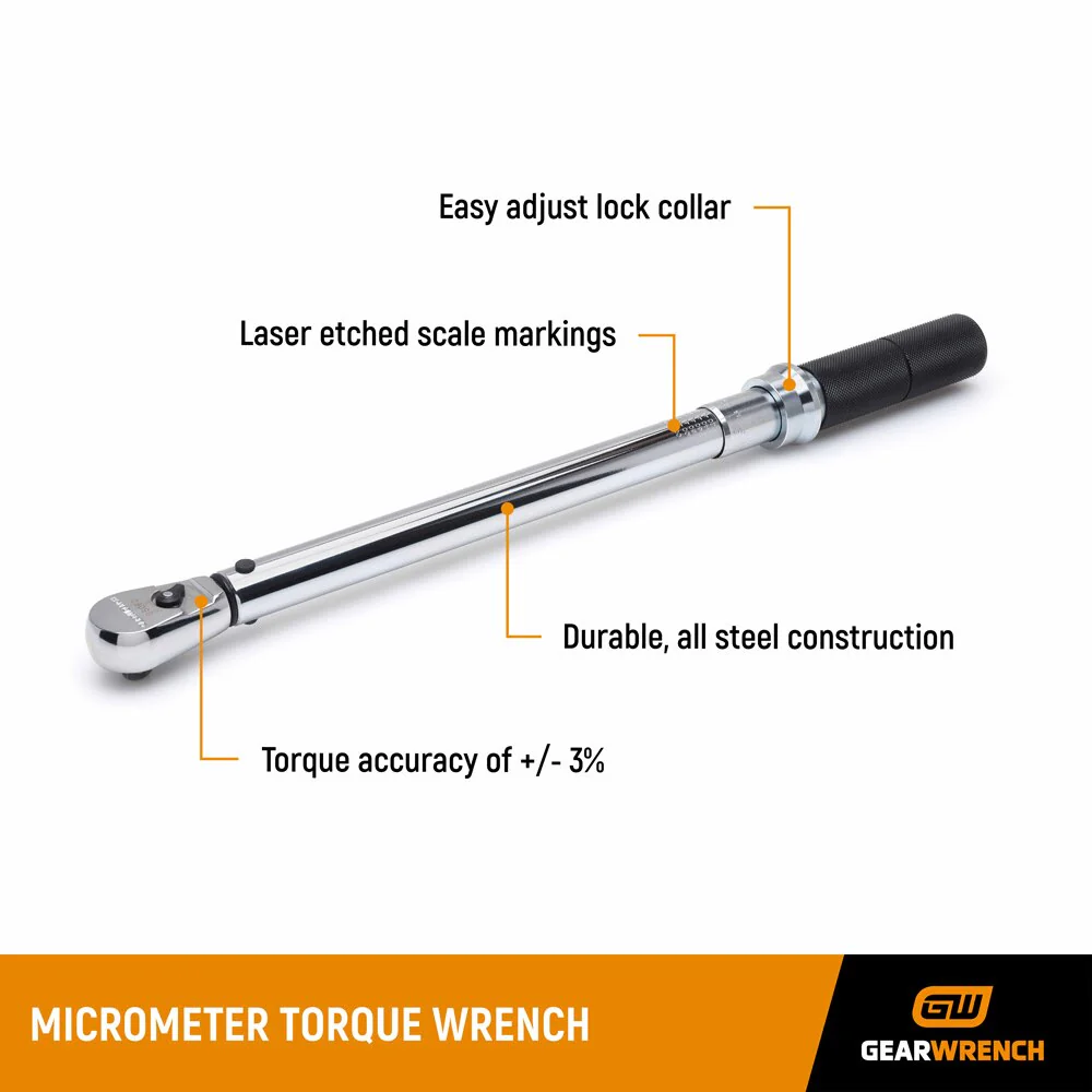 GearWrench 85066M 1/2" Drive Micrometer Torque Wrench 30-250 ft/lbs. - Image 4