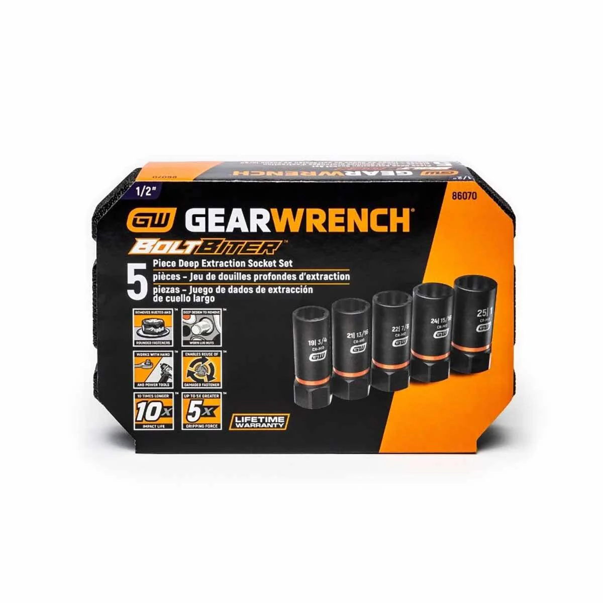 GearWrench 86070 5 Pc. 1/2" Drive Bolt Biter Deep Extraction Socket Set - Image 3