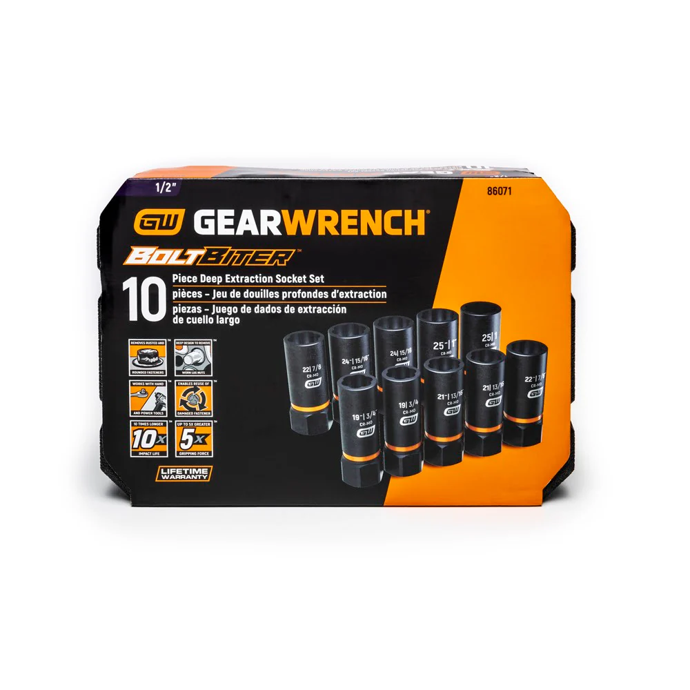 GearWrench 86071 10 Pc. 1/2" Drive Bolt Biter Deep Extraction Socket Set - Image 4