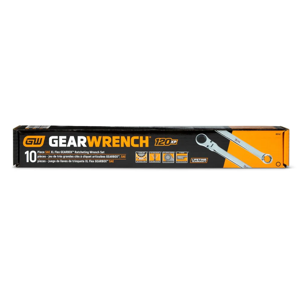 GearWrench 86142 10 Pc. 120XP Universal Spline XL Flex Head GearBox Ratcheting SAE Wrench Set - Image 6