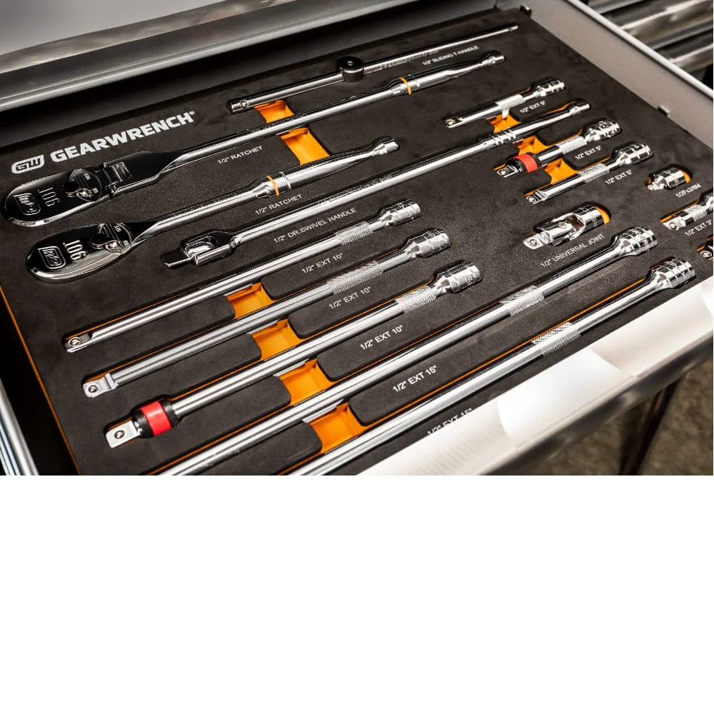 GearWrench 86522 18 Pc. 1/2" 90-Tooth Ratchet & Drive Tool Set with EVA Foam Tray - Image 3