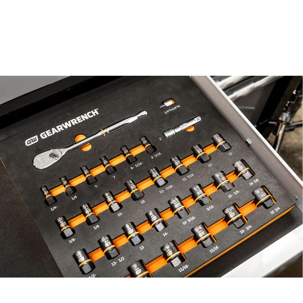 GearWrench 86525 31 Pc. 3/8" Drive 90T Ratchet and Bolt Biter Socket Set MM/SAE with EVA Foam Tray - Image 3