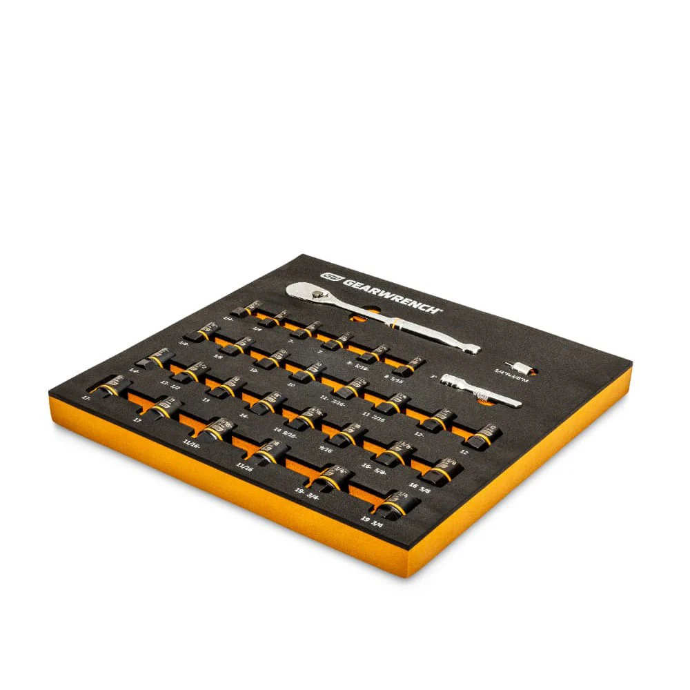 GearWrench 86525 31 Pc. 3/8" Drive 90T Ratchet and Bolt Biter Socket Set MM/SAE with EVA Foam Tray - Image 6