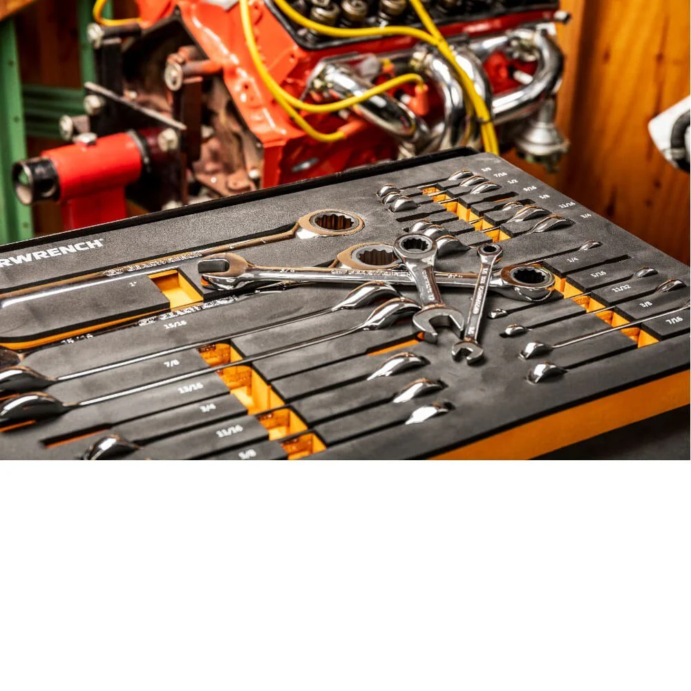 GearWrench 86526 21 Pc. 72-Tooth 12 Point SAE Standard & Stubby Combination Ratcheting Wrench Set with EVA Foam Tray - Image 3