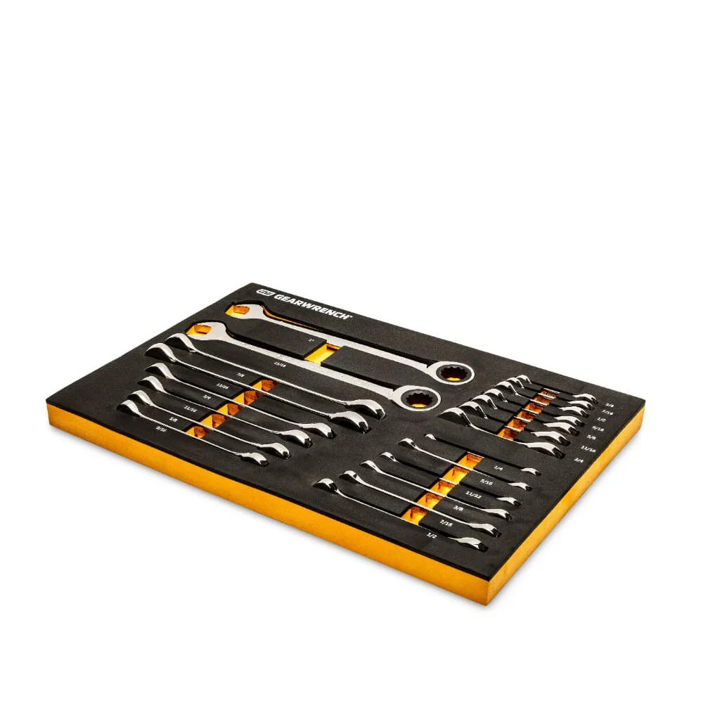 GearWrench 86526 21 Pc. 72-Tooth 12 Point SAE Standard & Stubby Combination Ratcheting Wrench Set with EVA Foam Tray - Image 6