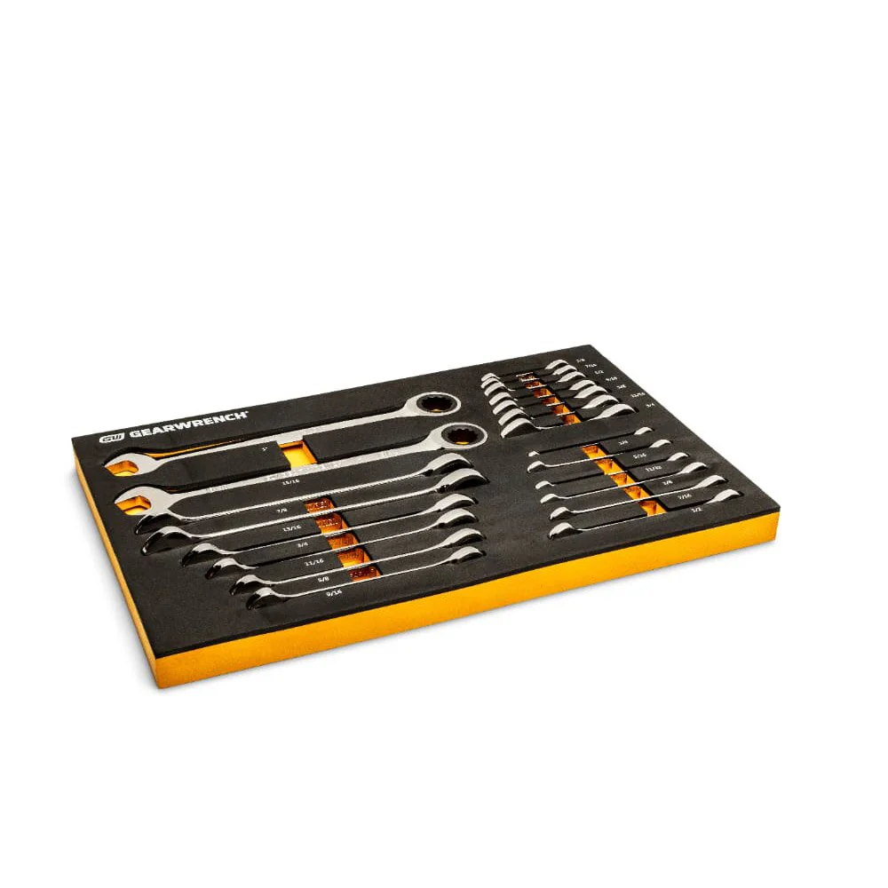 GearWrench 86526 21 Pc. 72-Tooth 12 Point SAE Standard & Stubby Combination Ratcheting Wrench Set with EVA Foam Tray - Image 7