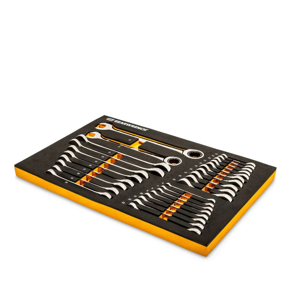 GearWrench 86527 28 Pc. 72-Tooth 12 Point Metric Standard & Stubby Combination Ratcheting Wrench Set with EVA Foam Tray - Image 6