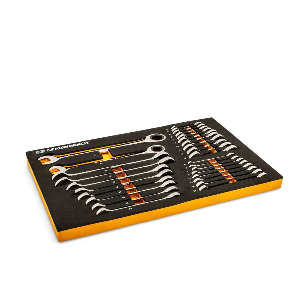 GearWrench 86527 28 Pc. 72-Tooth 12 Point Metric Standard & Stubby Combination Ratcheting Wrench Set with EVA Foam Tray - Image 7