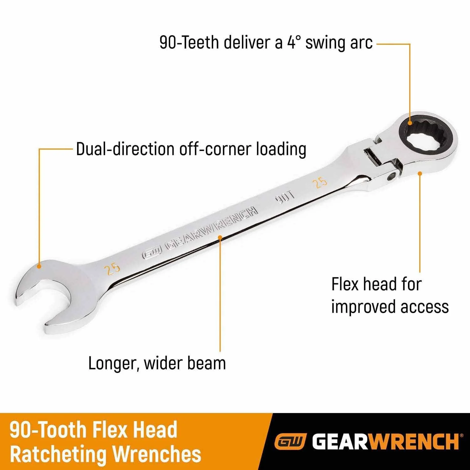 Gearwrench 86713 13mm 90-Tooth 12 Point Flex Head Ratcheting Combination Wrench - Image 2