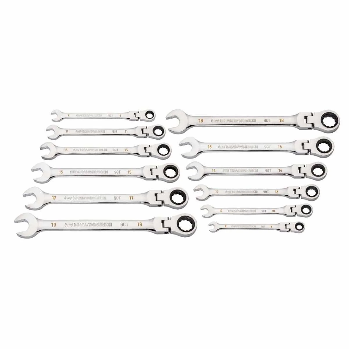 GearWrench 86727 12 Pc. 90-Tooth 12 Point Flex Head Ratcheting Combination Metric Wrench Set - Image 2