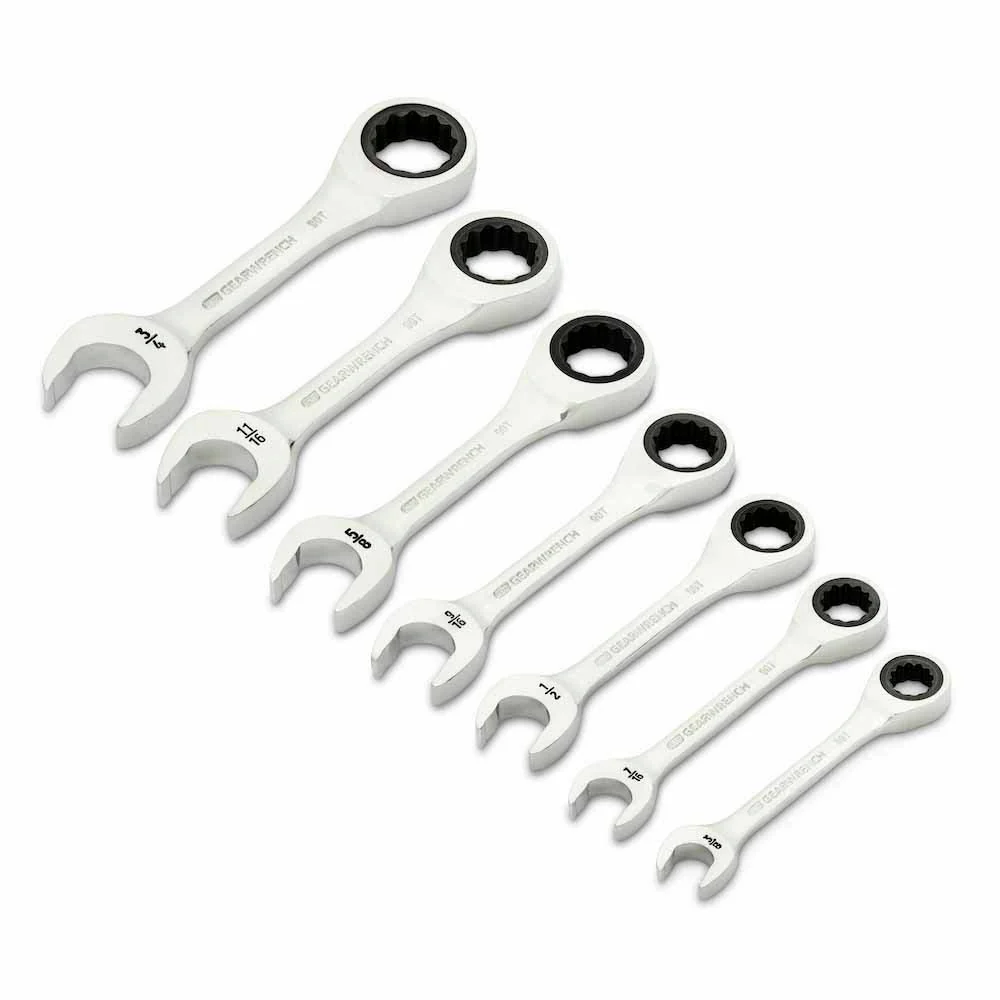 GearWrench 86858 7 Piece 90-Tooth 12 Point SAE Stubby Ratcheting Combination Wrench Set - Image 2