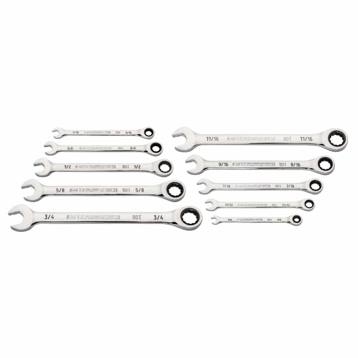 GearWrench 86958 10 Pc. 90-Tooth 12 Point SAE Combination Ratcheting Wrench Set - Image 2