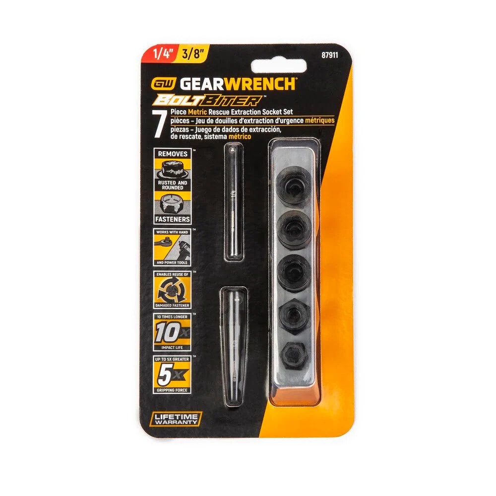 GearWrench 87911 7-Piece 1/4" & 3/8" Drive Metric Bolt Biter Impact Extraction Socket Set - Image 5